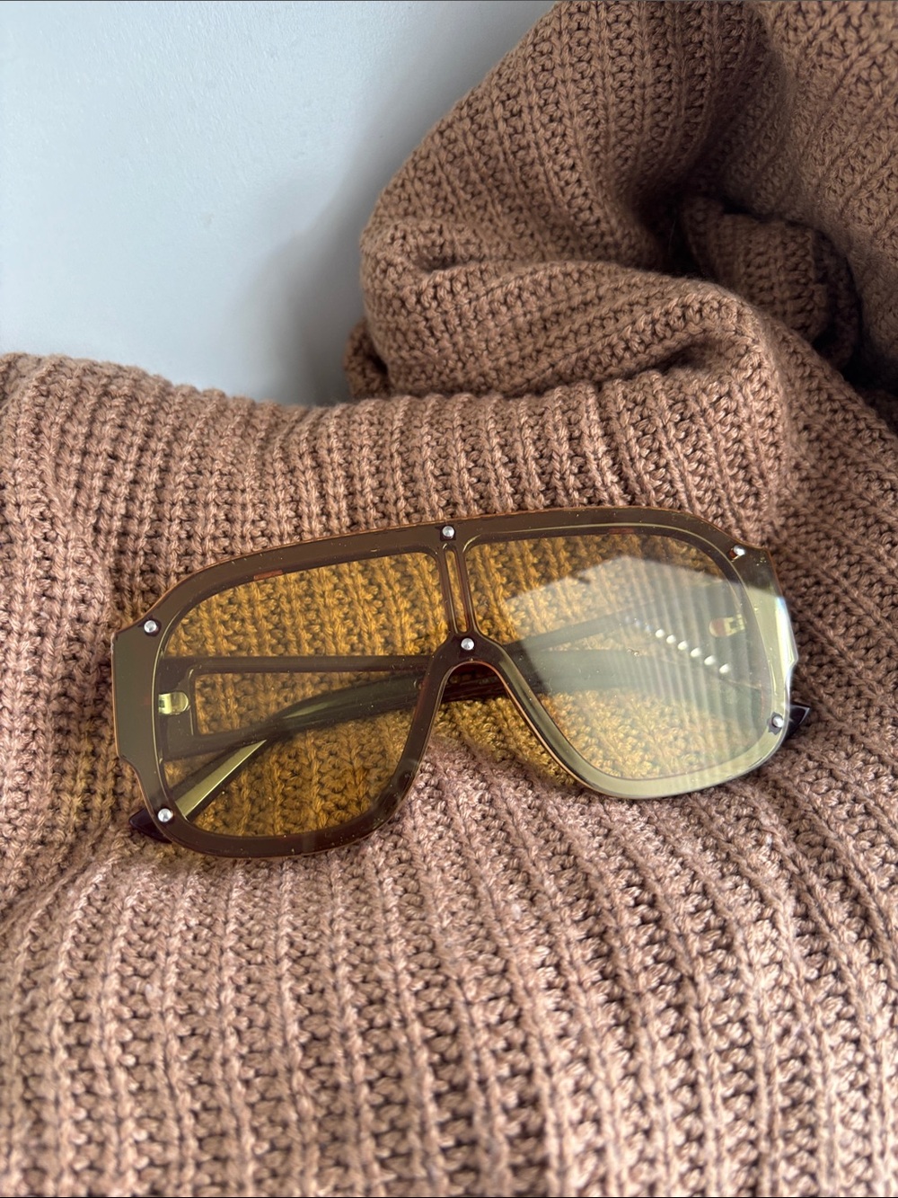 Free People Brown Shield Sunglasses with Yellow Lenses